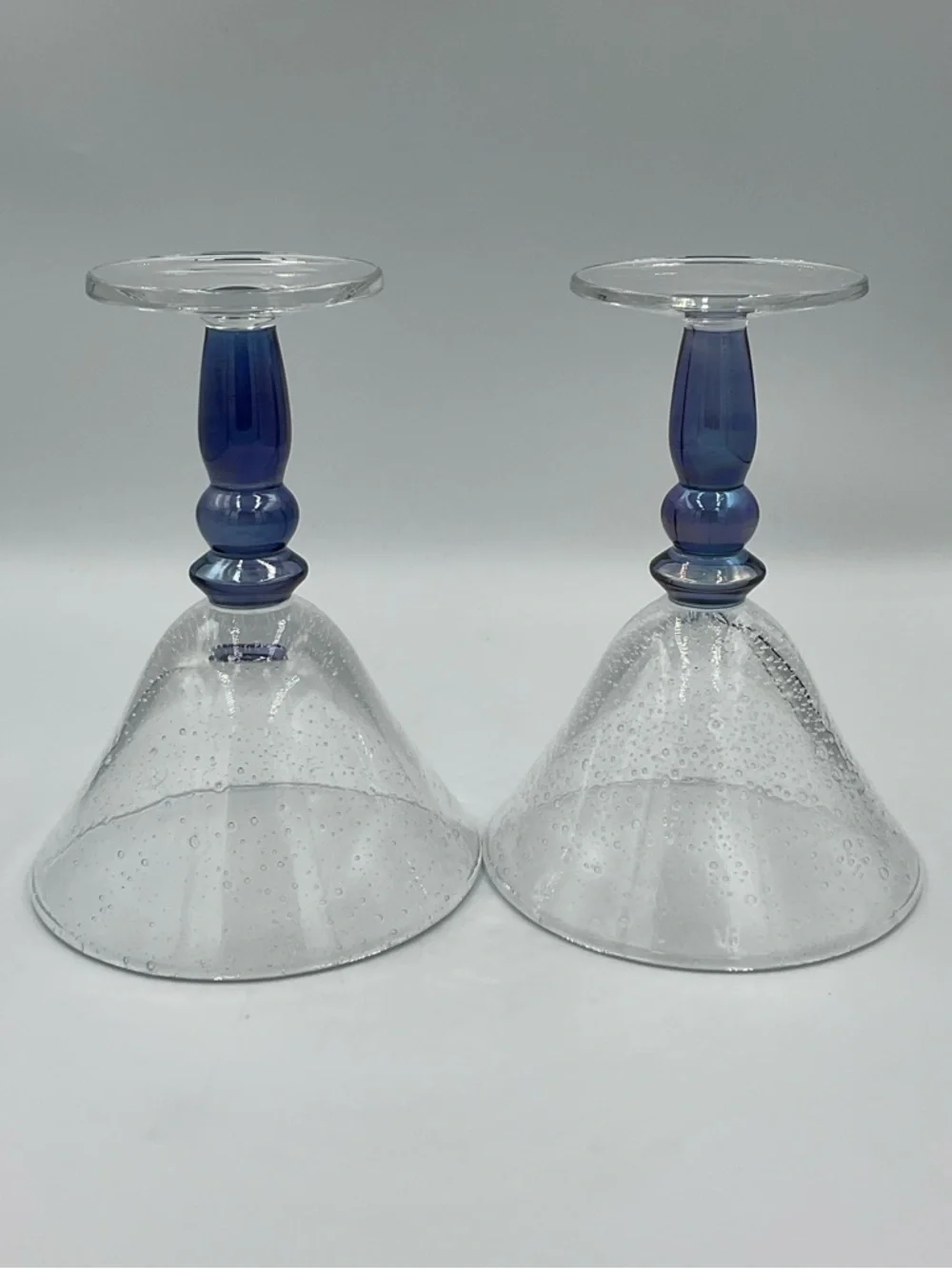 Vintage Pottery Barn Bubble Martini Glasses with Iridescent Blue Stems-Set of 2